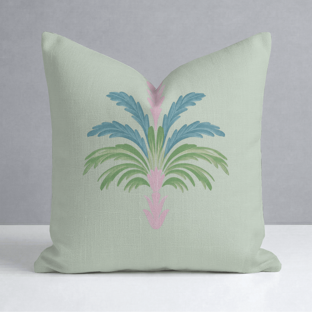 Bellagio Blush Mint Palm Throw Pillow - Lemon Park