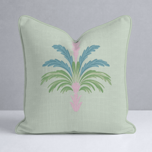 Bellagio Blush Mint Palm Throw Pillow - Lemon Park