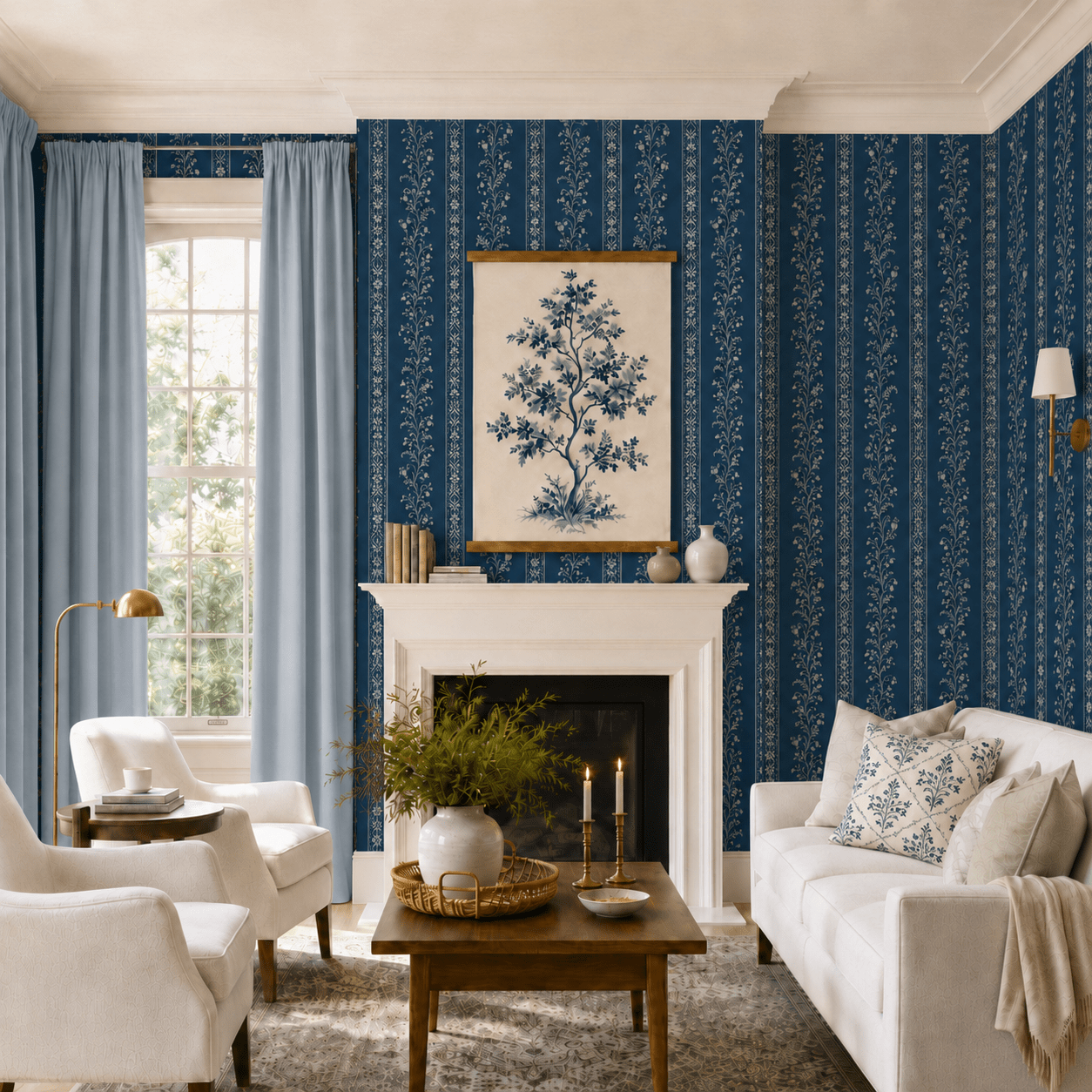 Benjamin Toile Stripes Wallpaper